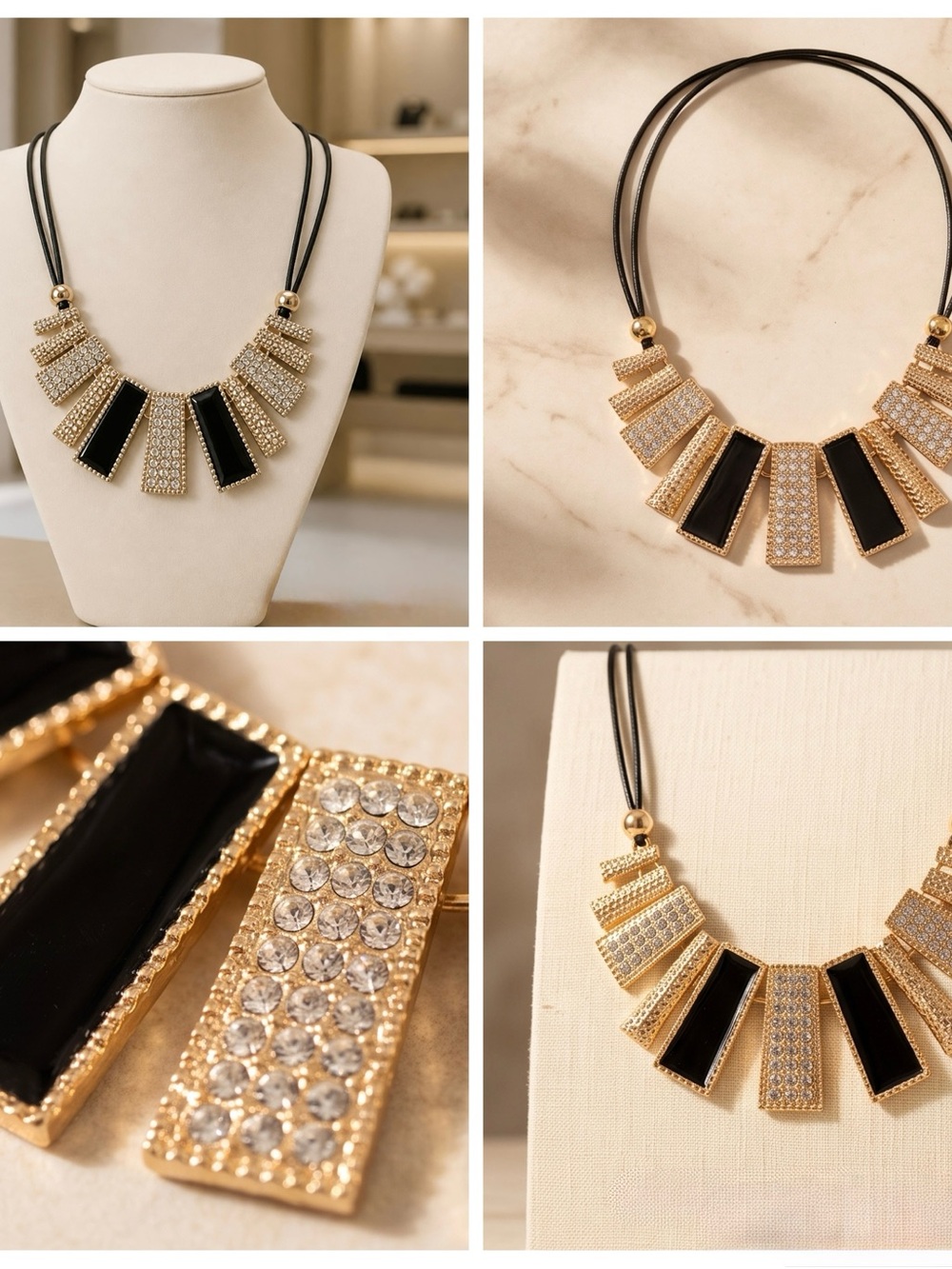 Gold and Black Pavé Bar Necklace